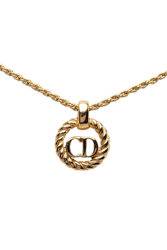 Pre-Owned Christian Dior Dior CD Logo Pendant Necklace, Gold Plated (GP), Women's.
