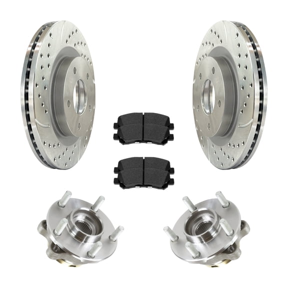 AutoShack Front Drilled & Slotted Brake Rotors Ceramic Brake Pads Wheel Bearing Hub Assembly | Replacement for 2009-2014 2016-2020 Nissan Maxima V6 | Silver Coated | 8-PC Brake Kit | TurboGuard