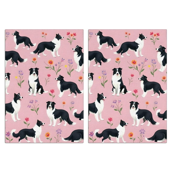 2 Pcs Funny Kitchen Towels,Border Collie Dogs with Flowers Microfiber Dish Towels,Kitchen Tea Towels,Kitchen Towel Set (18" X 26")