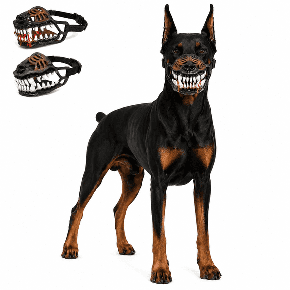 Lethargic Hell Hound Monster Muzzle Scary Natural Latex Dog Costume Muzzle, Adjustable Pet Costume Mask, Black A/B, Sizes S-XXL