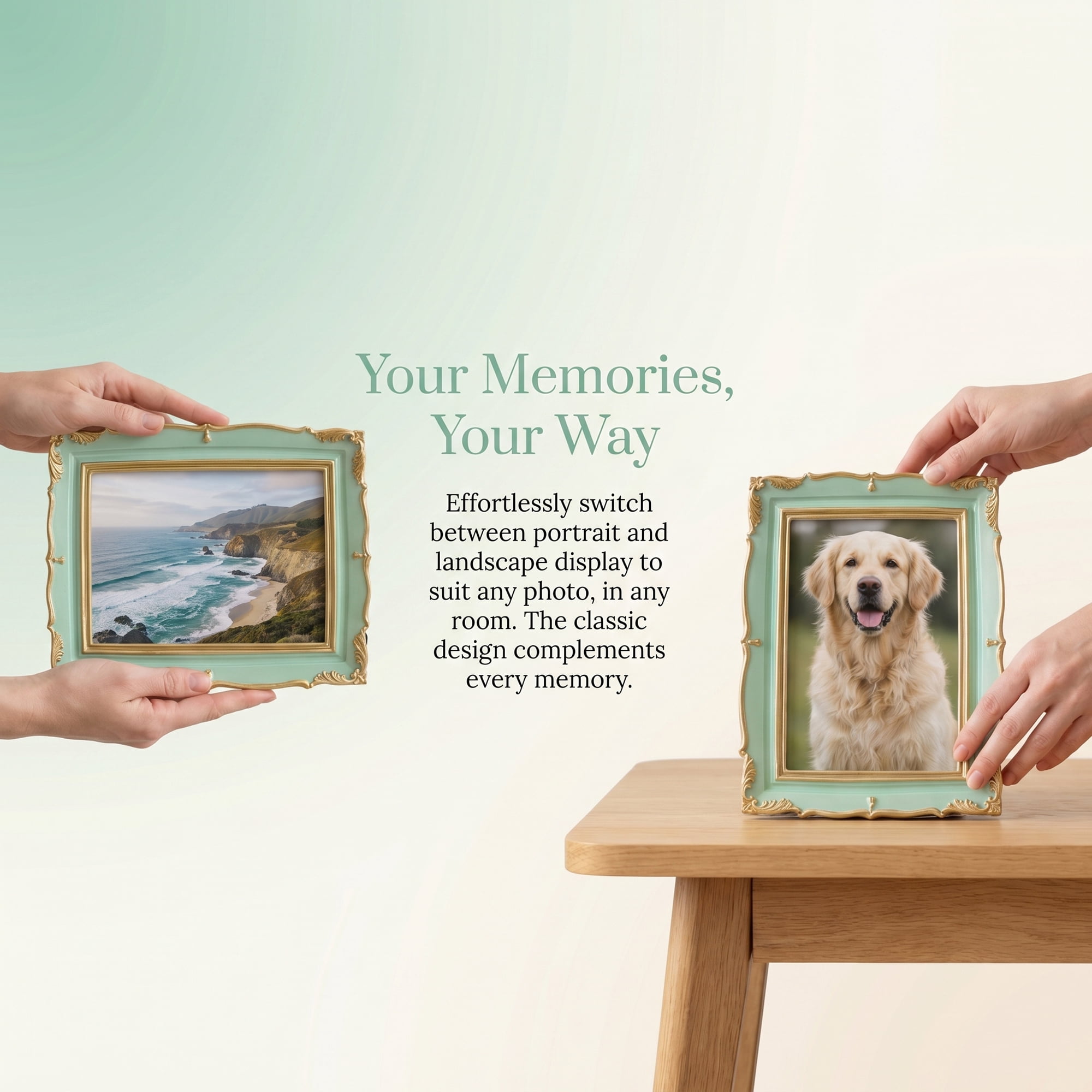 Unique Bargains Resin Traditional Photo Frame for Desk Gallery Wall Light Green 5" x 7"