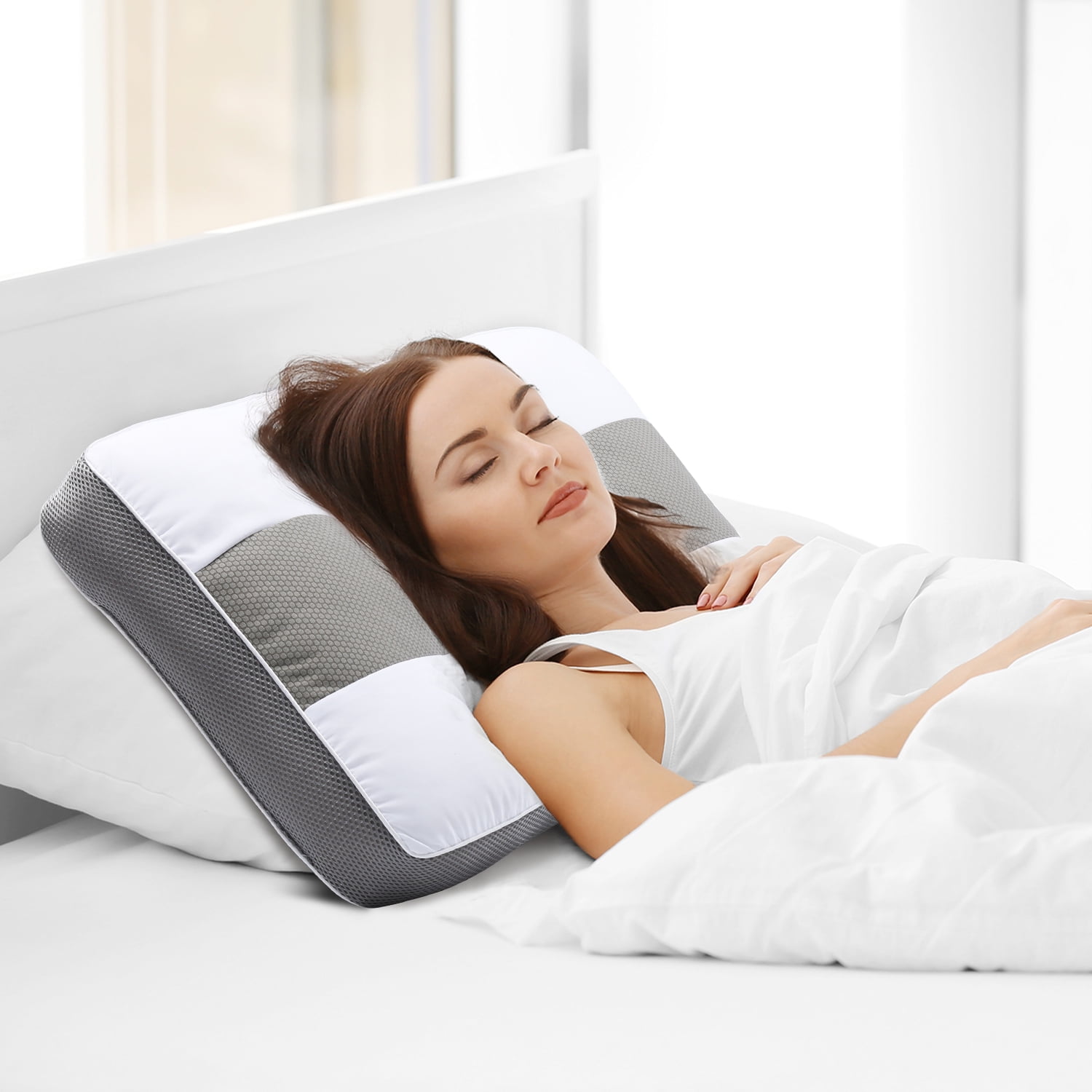 Gusseted Down-Alternative Bed Pillow-Orthopedic Cervical Pillow for Neck Pain, Ergonomic