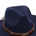 thumbnail image 5 of Povozer Boys Girls Fashion Childrens Western Cowboy Hat Parent Child Feather Top Hat Tibetan Hat With Upturned Brim Literary Sun Hat Size 3-8 Years,Navy, 5 of 5