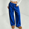 thumbnail image 3 of WULMLEO Women's Wide Leg Sweatpants with Front Seam Detail Elastic Drawstring High Waist Loose Casual Pants with Pockets Royal Blue M, 3 of 6