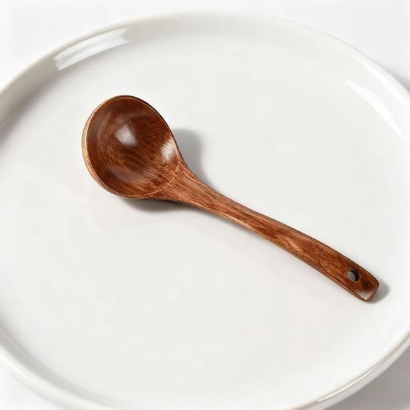 Vruelia 1 Pack Kitchen Cooking Straight Handle Wooden Wood Soup Scoop Spoon Ladle Brown 11" Long