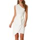 thumbnail image 1 of Vestido de fiesta con cinturón y dobladillo cruzado fruncido de un hombro para mujer blanco M, 1 of 5