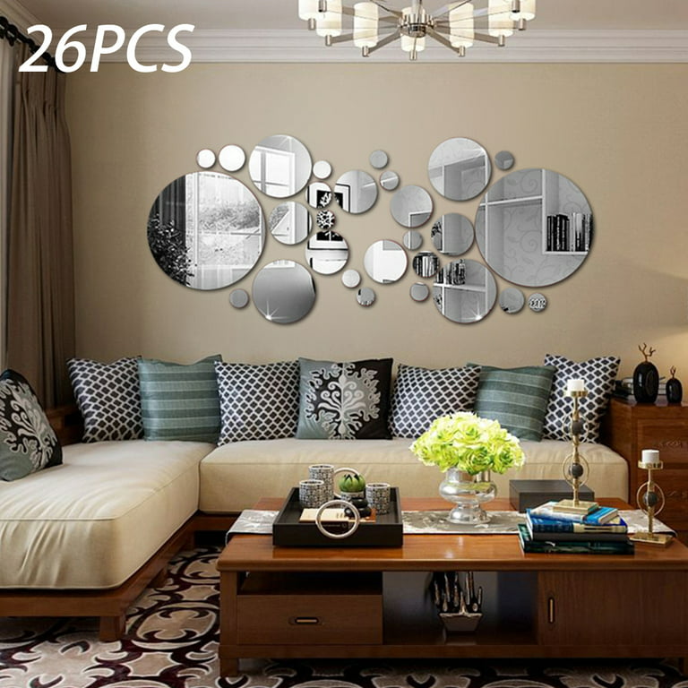33 Pcs Removable Round Mirror Wall Stickers Self Adhesive Acrylic Circle Mirrors Wall Decal Decorative Mirrors for Wall Decor Window Door Room Bedroom