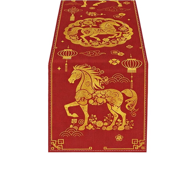 Chemin de Table Année du Cheval 33x183 cm – Déco Festive de Table à Manger pour le Nouvel An, les Fêtes et les Réunions de Famille