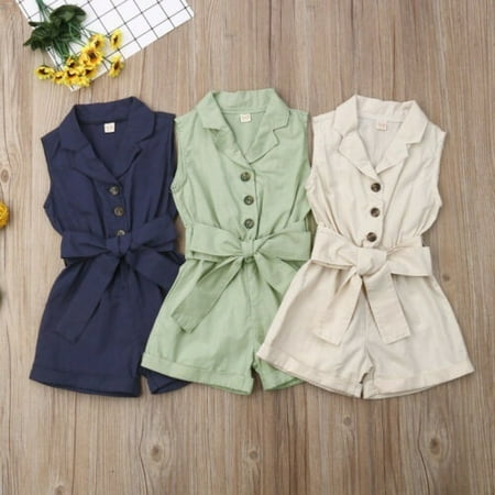 

Summer Toddler Baby Girls Kids Clothes Bow-tie Waist Overall Romper Bodysuit Jumpsuit Outfits Shorts 1-6Y