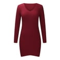 thumbnail image 4 of Lilgiuy Women's Long Sleeve Slim Fit Casual Solid Color V-Neck Cross Dress Wine Fall Dresses for 2022 Spring Winter, 4 of 5
