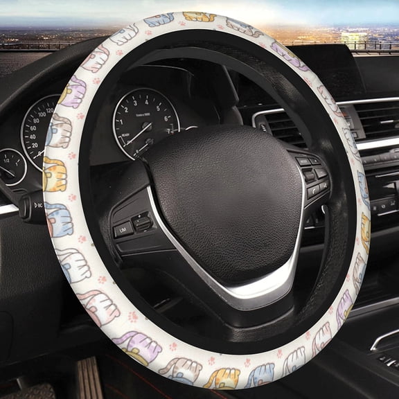 Car Steering Wheel Cover for Women Men, Non-Slip Breathable Steering Wheel, Pink Paw Heart Cute Cat Steering Wheel Protector, Car Accessories, Universal 14" 02/2-15" Fit Auto, Suv