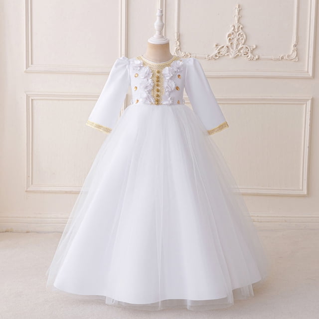 FYDUU Robe Fille Élégante à Manches Longues en Maille Robes Sœur pour Filles Robe de Soirée Formelle Tulle Robes Princesse Abaya Robes pour Enfants 3-4 Ans