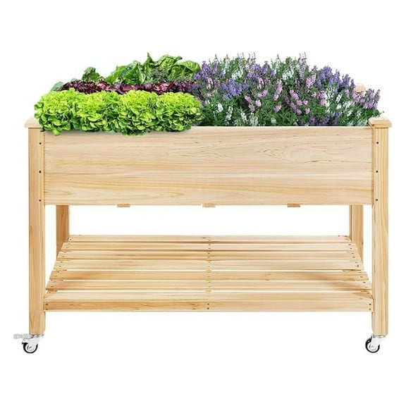 Raised Garden Bed with Wheels, Wood Planter Box for Vegetables & Flowers, Elevated Outdoor Garden, 47.5”L x 23.5”W x 33”H