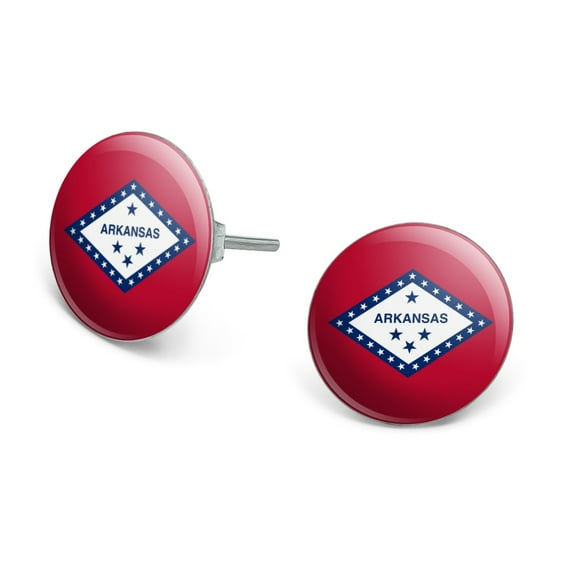 Arkansas State Flag Novelty Silver Plated Stud Earrings