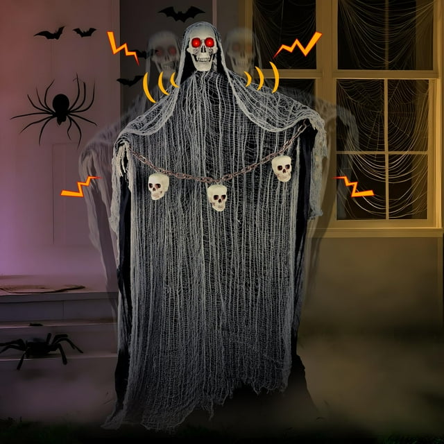 Decoración exterior de Halloween con diseño de esqueleto de 71 pulgadas con luz LED