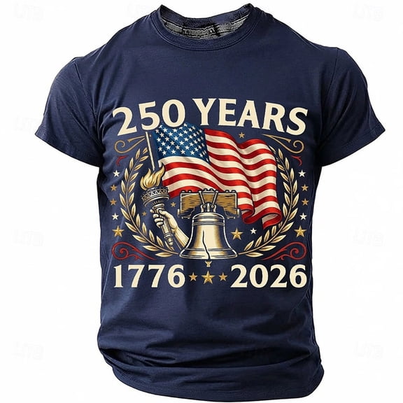 FUZHIQ 4th Of July T Shirts for Men Usa Flag Print Gym 250th Anniversary Shirt Fashion Crew Neck Short Sleeve T-Shirt