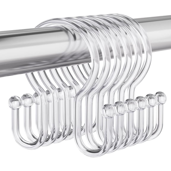 Shower Curtain Hooks, 12 count Plastic Shower Hooks for Shower Curtain, Clear Double Hook Shower Curtain Hooks Rust Proof Shower Curtain Hangers