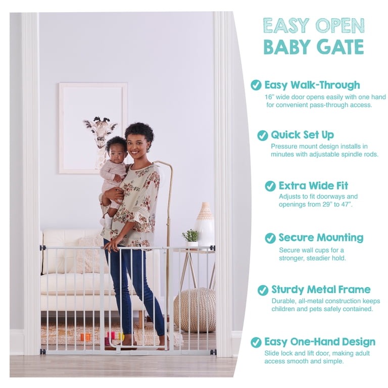 Regalo Easy Open 47-Inch Super Wide Walk Thru Baby Gate, Bonus Kit