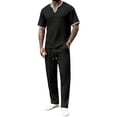 thumbnail image 2 of PNTUTB Summer Men's Solid-Color Suit Set Casual 2 Piece Outfitss Loose Short-Sleeve Crew-Neck Top and Elastic-Waist Drawstring Pants Two-Piece Set, 2 of 6