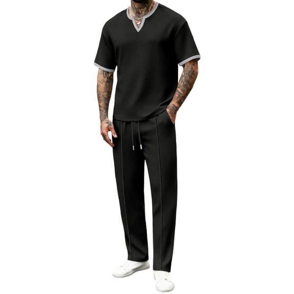 Mrmaere Men's Suit Set Loose Solid Pattern For Various Types Versatile Design For Multiple Occasions Black L