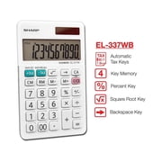 Sharp EL-377WB 10-Digit Display Handheld Calculator Battery Powered, White
