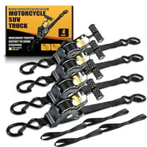 Heavy-Duty Retractable Ratchet Tie Down Straps – 4 Pack 1 Inch x 10 Feet(1,500 lbs Max Break Strength) for Motorcycle, SUV, Truck, Cargo Trailer, Rad and More