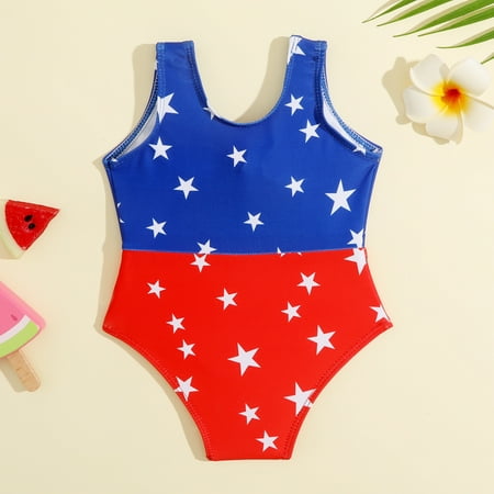 

Gubotare Toddler Summer Sleeveless Girls Striped Prints Swimwear Swimsuit Bikini Independence Day Toddler Girl Swimsuit Size 5 Red 12-18 Months
