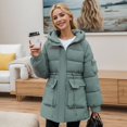 thumbnail image 3 of Women Winter Mid Length Fashionable Drawstring Waist Warm Solid Color Hooded Jacket Womens Long down Winter Coat Thick down Jacket Women Jacket Orally Coat down Padded Coat for Women Womens Long, 3 of 3