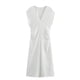 thumbnail image 4 of HH TRAF Vestido elegante de verano para mujer, de tendencia, liso, de 4 colores, escote en V, cintura plisada, vestidos decorativos, vestido elegante de playa para mujer, vestidos para mujer, 4 of 4