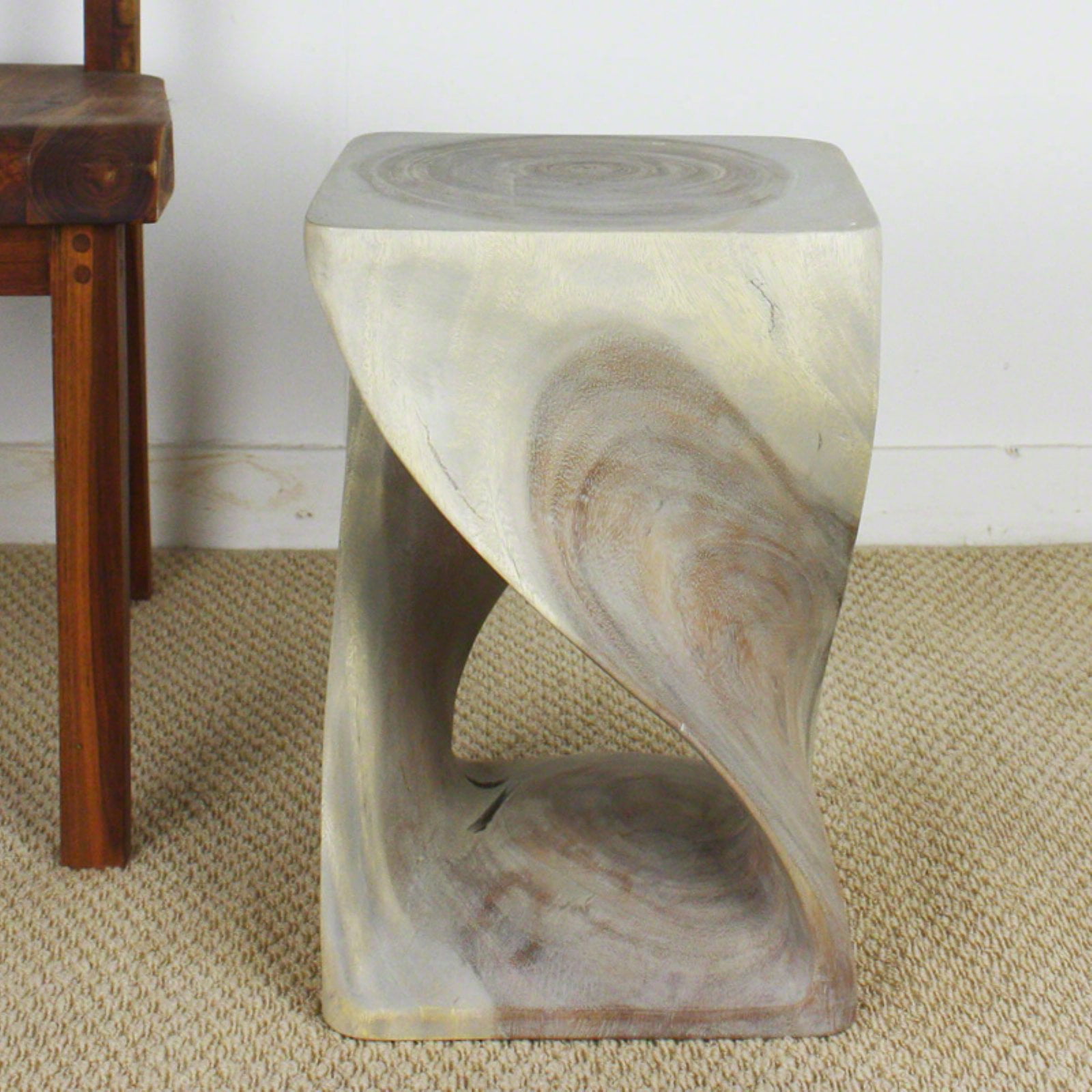 Haussmann Twist Stool 12x12x18 Inch H Monkey Pod Wood In Eco Friendly Livos Agate Grey Oil Haussmann Twist Stool 12x12x18 Inch H Monkey Pod Wood In Eco Friendly Livos Agate Grey Oil