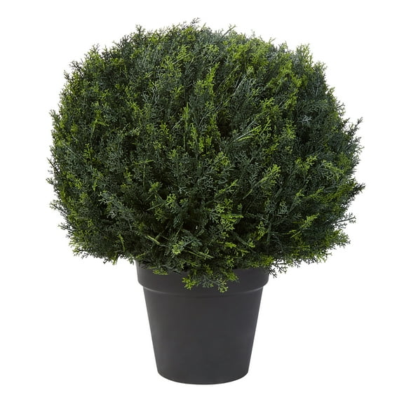 Pure Garden 23” Artificial Cypress Topiary - Ball Style Faux Plant in Sturdy Pot - Potted Shrub