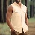 thumbnail image 6 of YLSDY Men's Linen Blend Sleeveless Button-Down Shirt, Casual Summer Vest with Dual Chest Pockets Khaki XXXXL, 6 of 7