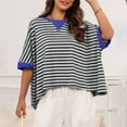 thumbnail image 3 of hxobax Womens Oversized Striped Tshirts Cute Colorblock Crewneck Tunic Tops Short Sleeve Summer Tees, 3 of 7