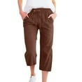 thumbnail image 5 of Difdany Bohemian Style Pants Women – High Waisted Wide Leg Cropped Linen Blend, Elastic Paper Bag Waist, Casual Summer Pants with Pockets, Flowy & Stylish for Beach & Travel Coffee L, 5 of 9