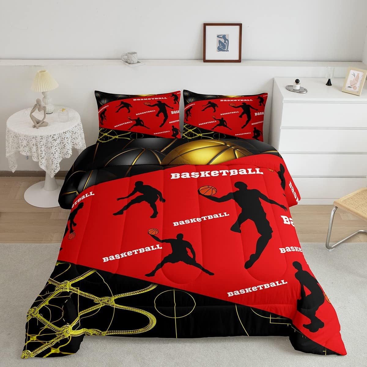 YST Baseketball Comforter Set Twin,Basketball Bedding Set for Boys