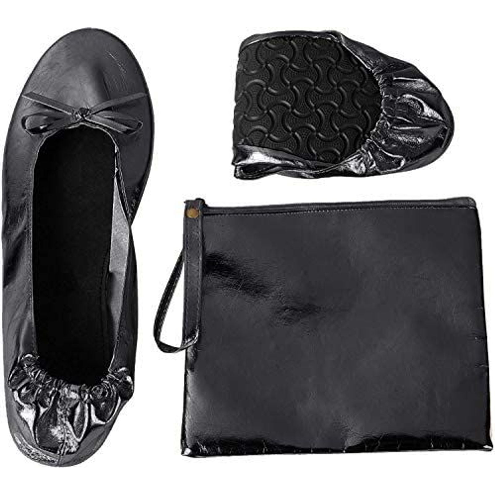 Women's Ballet Shoes Foldable Portable Travel Ballet Flat Roll Slipper Shoes Dance Party Shoes Black& Wine