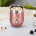 thumbnail image 6 of Personalized Initial Gifts 12 Ounces Stainless Steel Wine Tumbler with Straw Brush Rose Gold Insulted Mug Wedding Bridesmaid Birthday Graduation Gift for Men Women Monogrammed Gift (K), 6 of 6