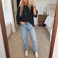 thumbnail image 5 of Yaruuzi 3/4 Length Sleeve Womens Tops Business Casual Outfits Fall Tops Fashion Clothing Oversized Blouses Crewneck T Shirts Elbow Length Tops Cute Tops Quarter Sleeve Tops Black L, 5 of 9