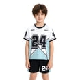 thumbnail image 2 of SGMVNU Girl's Flared Pants Set Summer 2 Piece Outfit Short Sleeve Drawstring Shirt and Matching Bell Bottom Pants, Size 2-3 Years, qp1-Blue, 2 of 4