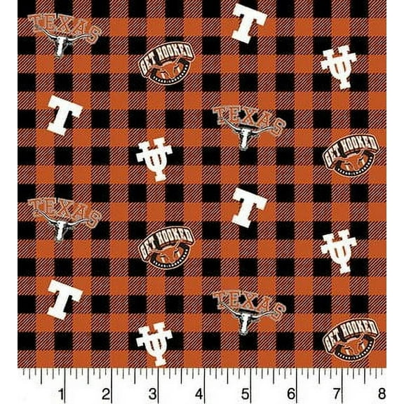University of Texas Cotton Fabric-Sold by the Yard-Buffalo Plaid Design