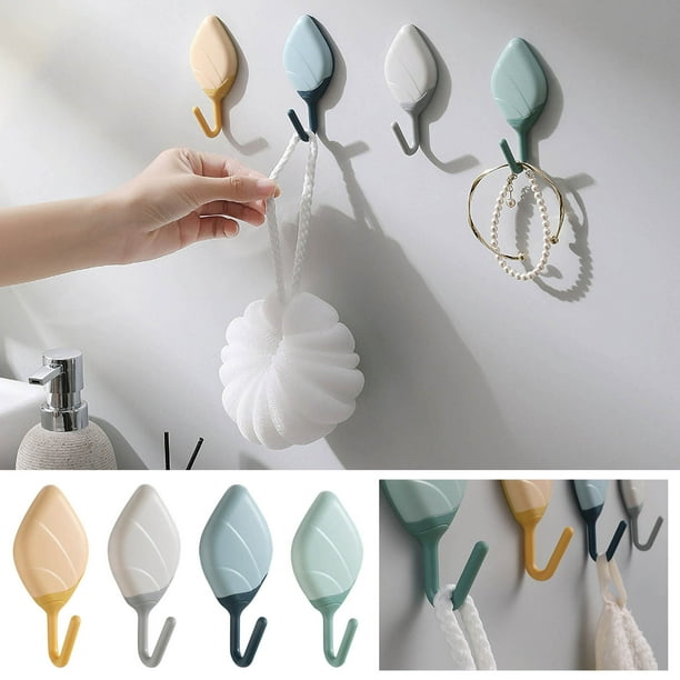 Fiudx Ganchos Adhesivos para Toallas con Forma de Hoja Que No Dejan Marcas, Instalación Sin Taladro, Gran Capacidad de Carga, Uso Versátil En Cocina, Baño y Oficina, Juego de 4 Piezas, Fácil de Coloc