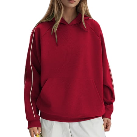 ANINEO Women Heavyweight Composite Pullover Hoodie Drop Shoulder Unisex Sweatshirt Long Sleeve Solid Color Casual Winter Tops Relaxed Fit