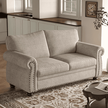 66" Small Loveseat with Rolled Arms, Chenille Loveseat Sofa for Living Room, Beige