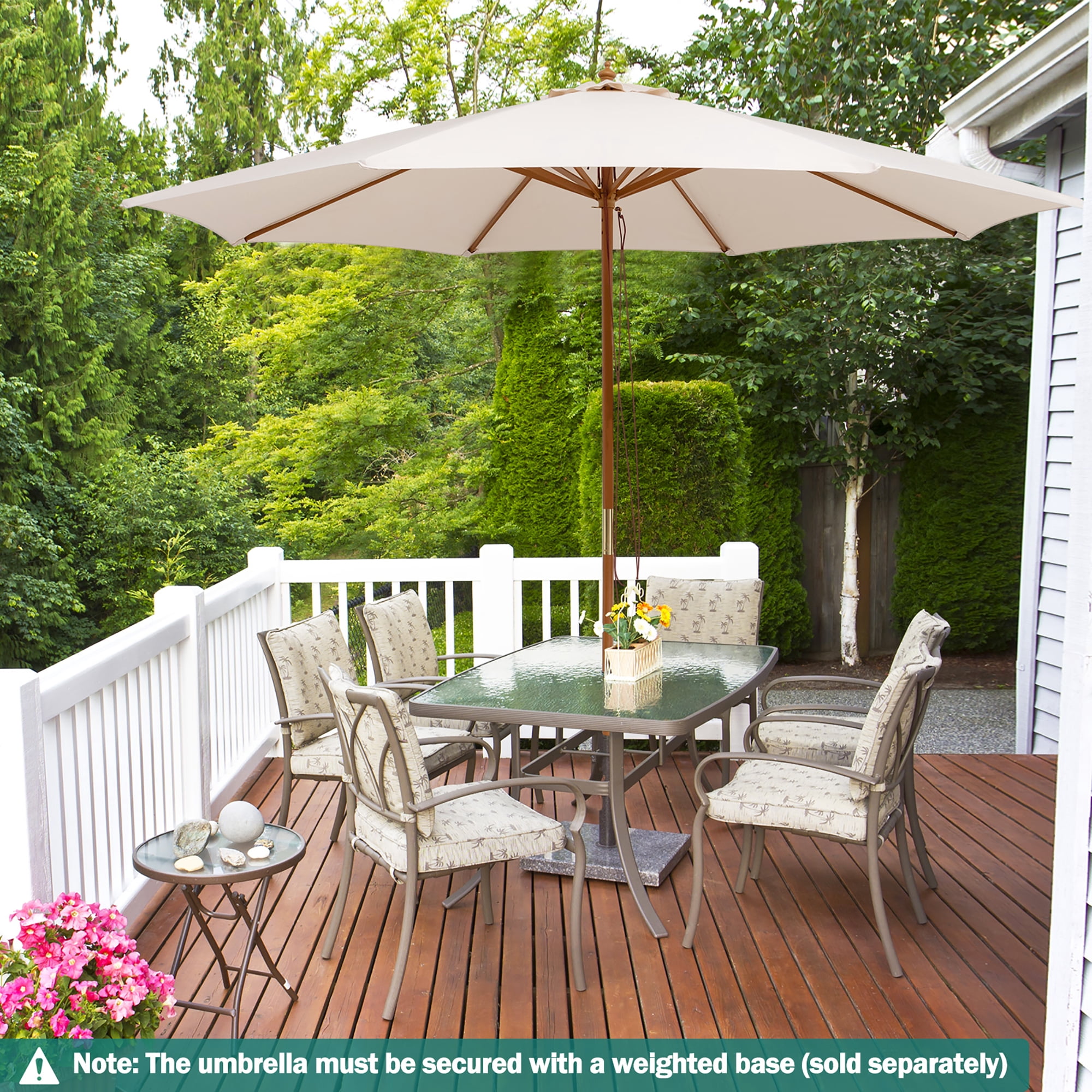 Gymax 10FT Patio Umbrella Table Market Umbrella w/ 8 Bamboo Ribs Pulley Lift & Ventilation Hole