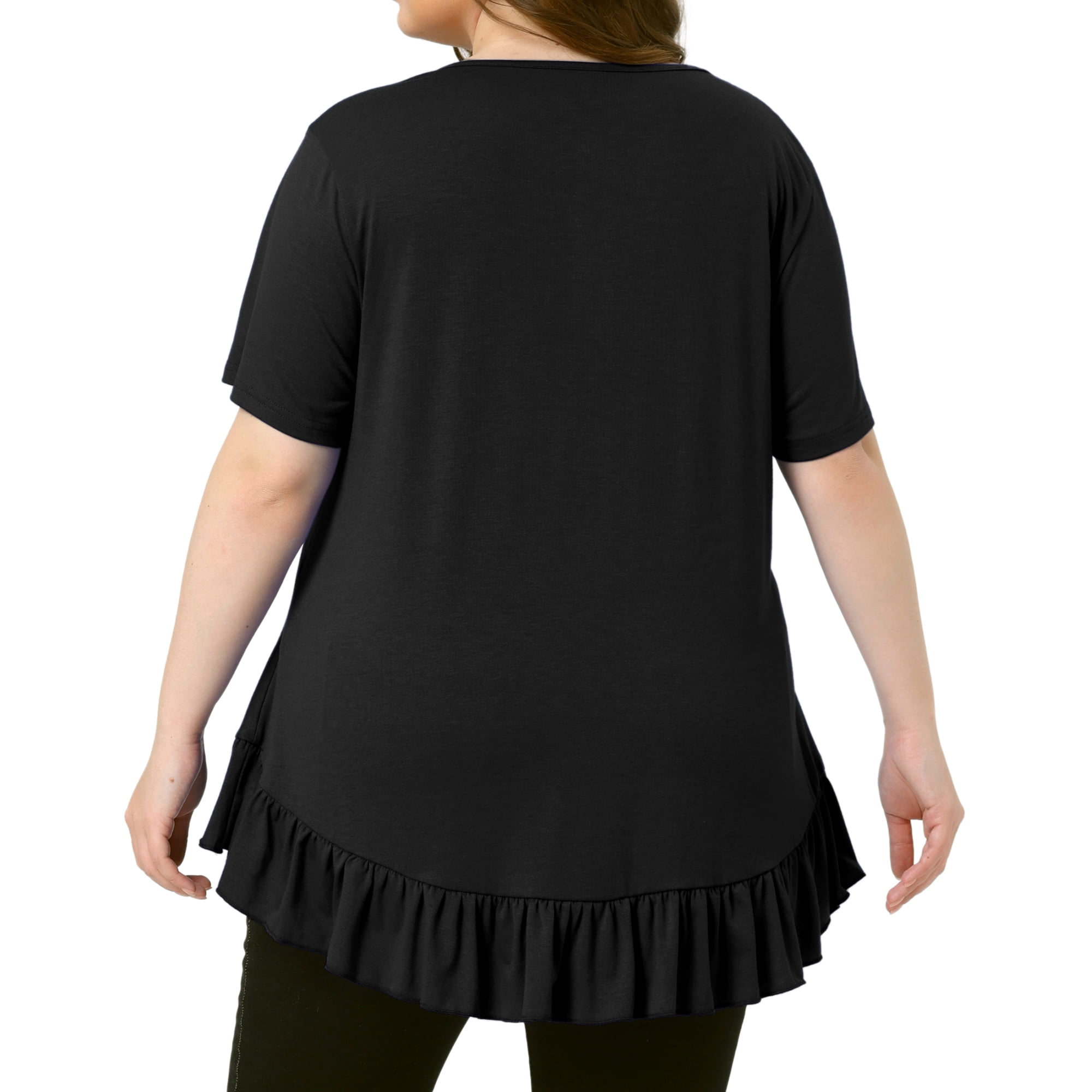 DARING DIVA Women's Plus T Shirts Henley V Neck Button Up  Ruffled Blouses Tops 2X Black