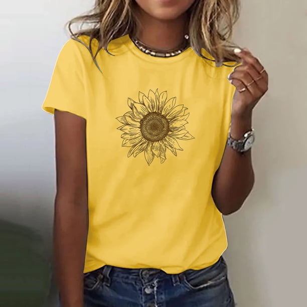 Fiudx Liquidación de Ofertas Flash Blusa de Manga Corta con Estampado de Moda para Mujer, Divertida Camiseta con Cuello Redondo