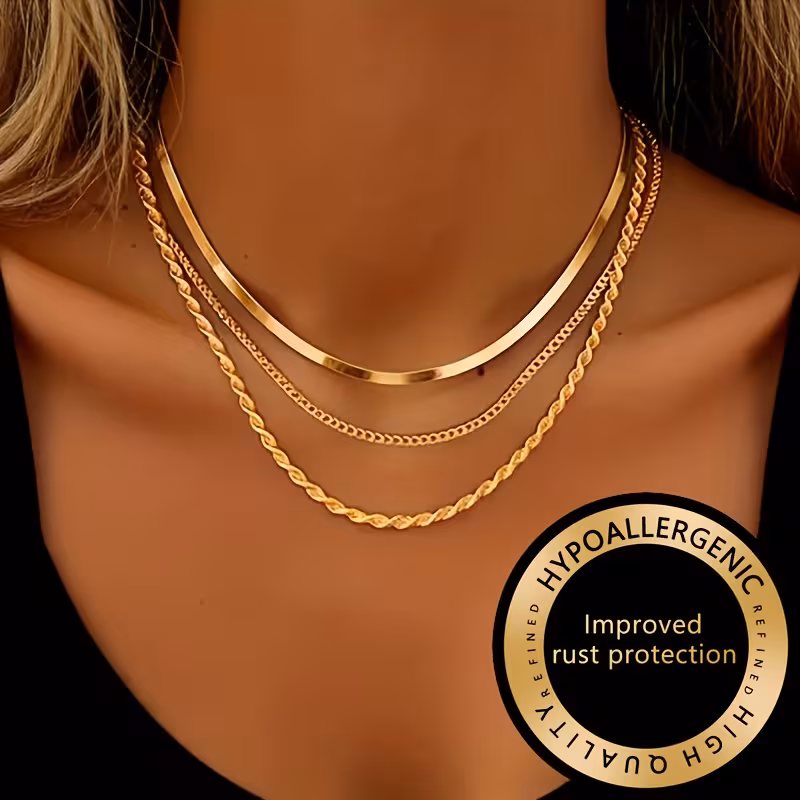 Elegant Three-Layer High-Quality Copper Alloy Ladies' Necklace | Hypoallergenic, KC Golden Plated, Fashionable Jewelry for Daily Wear and Gifts