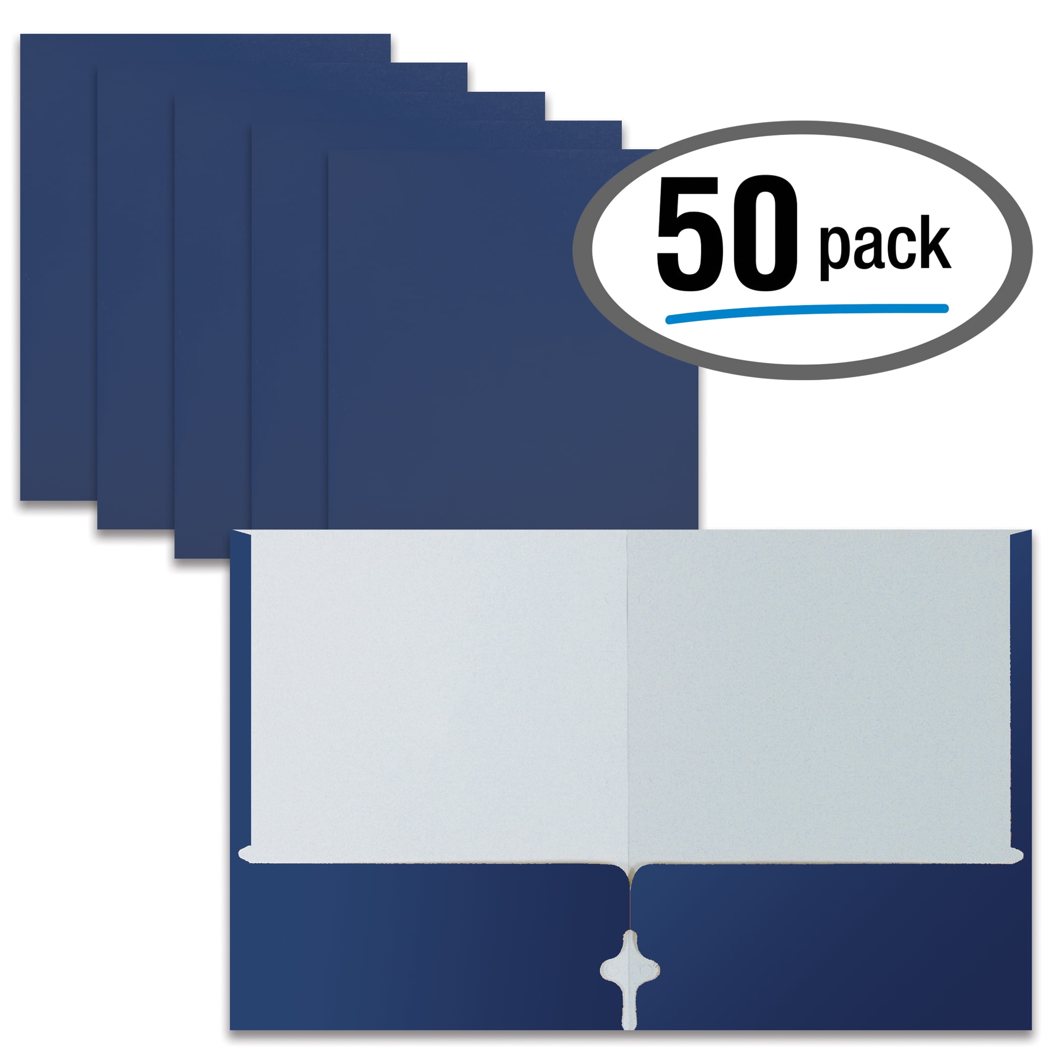 Two Pocket Portfolio Folders, 50Pack, BLUE, Letter Size Paper Folders