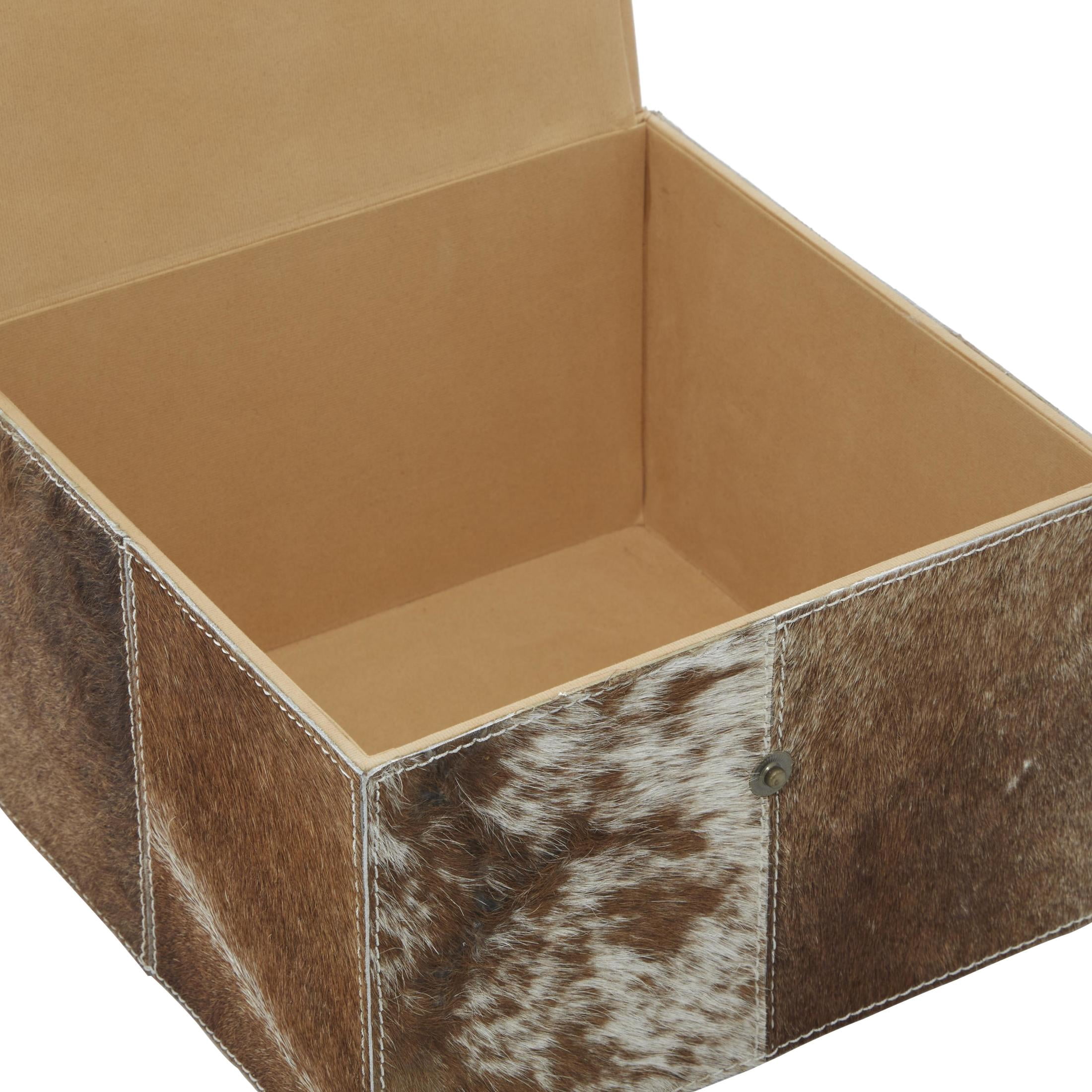 DecMode Handmade Brown Leather Decorative Box with Snap Front Closure and Detailed Stitching, 2 Count