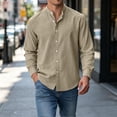 thumbnail image 4 of Eltusu Men's Cotton Linen Shirts, Long Sleeve Solid Color Basic Stand-Up Collar Casual Button Down Shirts Khaki Size XS, 4 of 5
